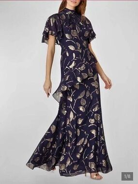 Shoshanna Midnight Quinn Dress Floral Maxi Black & Gold
